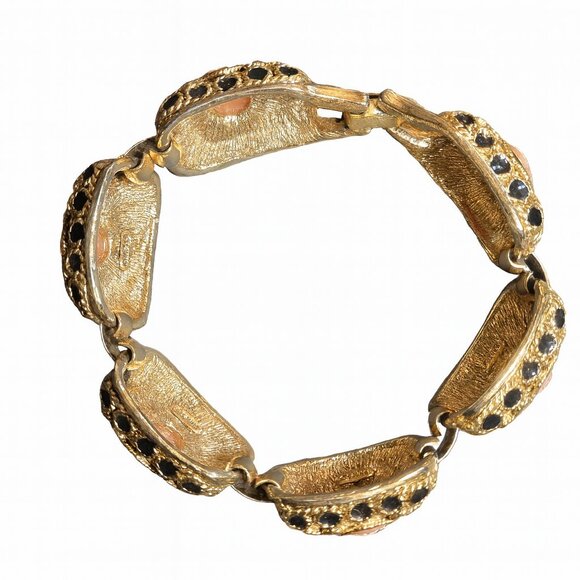 Vintage GEM-CRAFT Stamped Etruscan Style Gold-Tone Revival Cameo Link Bracelet - Picture 7 of 7